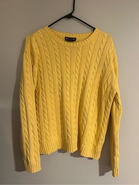 Vintage Lands' End 100% Cotton Yellow Cable Knit Sweater - Size L